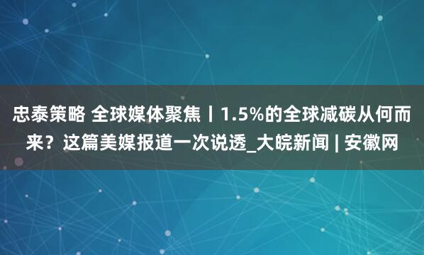 忠泰策略 全球媒體聚焦丨1.5%的全球減碳從何而來？這篇美媒報道一次說透_大皖新聞 | 安徽網